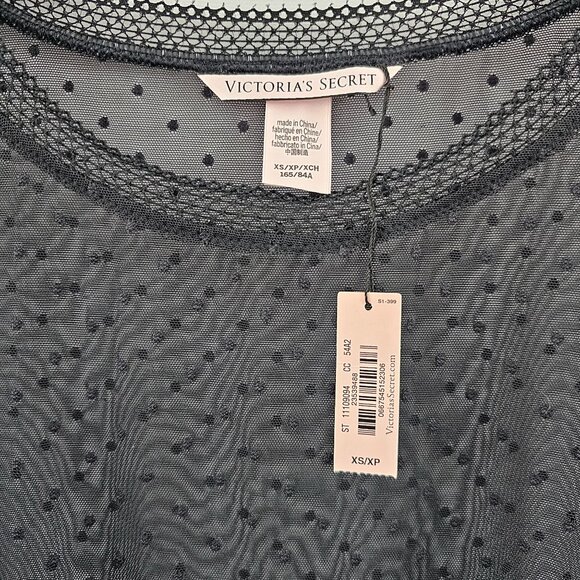 Victorias Secret Sheer Top Black Polka Dot Mesh XS Sexy Whimsigoth Vampy NEW - Picture 3 of 11